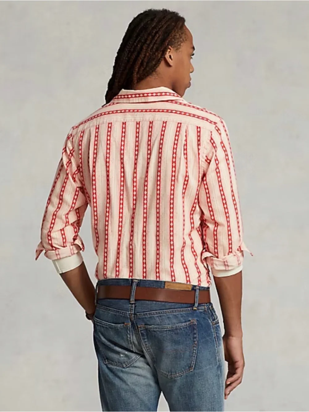 Polo by Ralph Lauren White Button-Down Shirt with Red Stripe Pattern 1246
